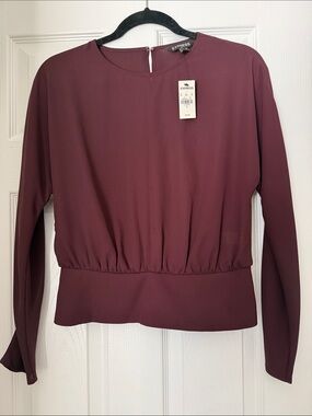 Express Women's Long Sleeve Wine Peplum Blouse